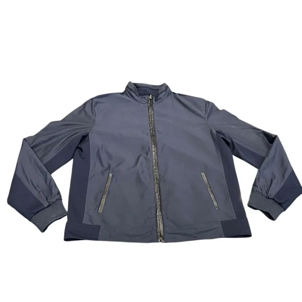 Bugatchi Uomo Men's Reversible Mock Neck Full Zip Bomber Jacket Navy Blue Large